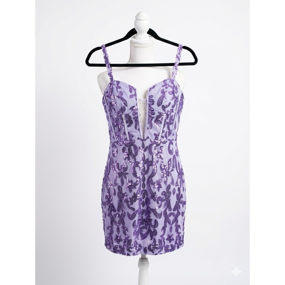 Lavender Sequin Corset Mini Dress Lace Up Back Purple Party Cocktail Dress